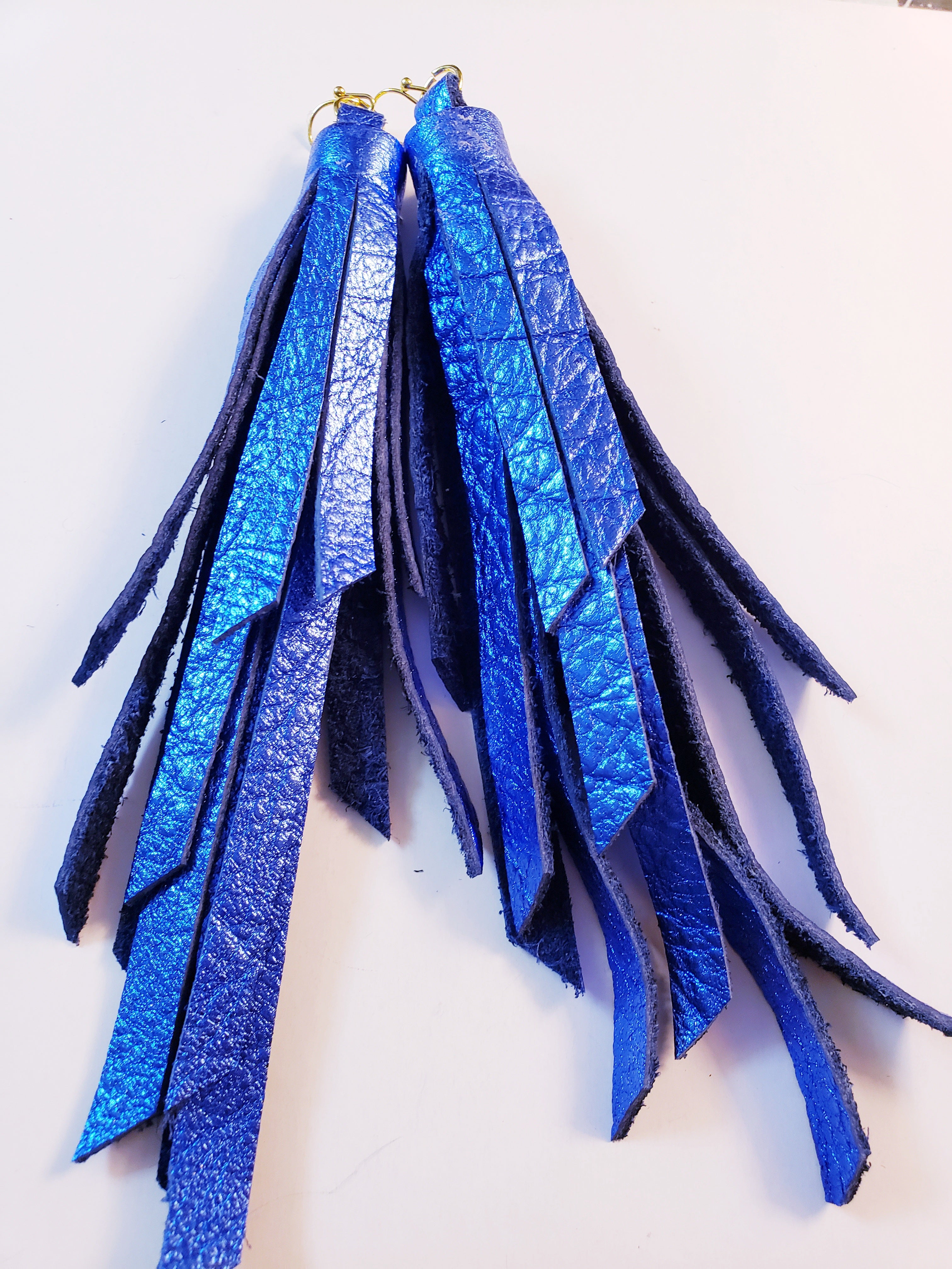 Metallic Blue Leather Tassels (6in)