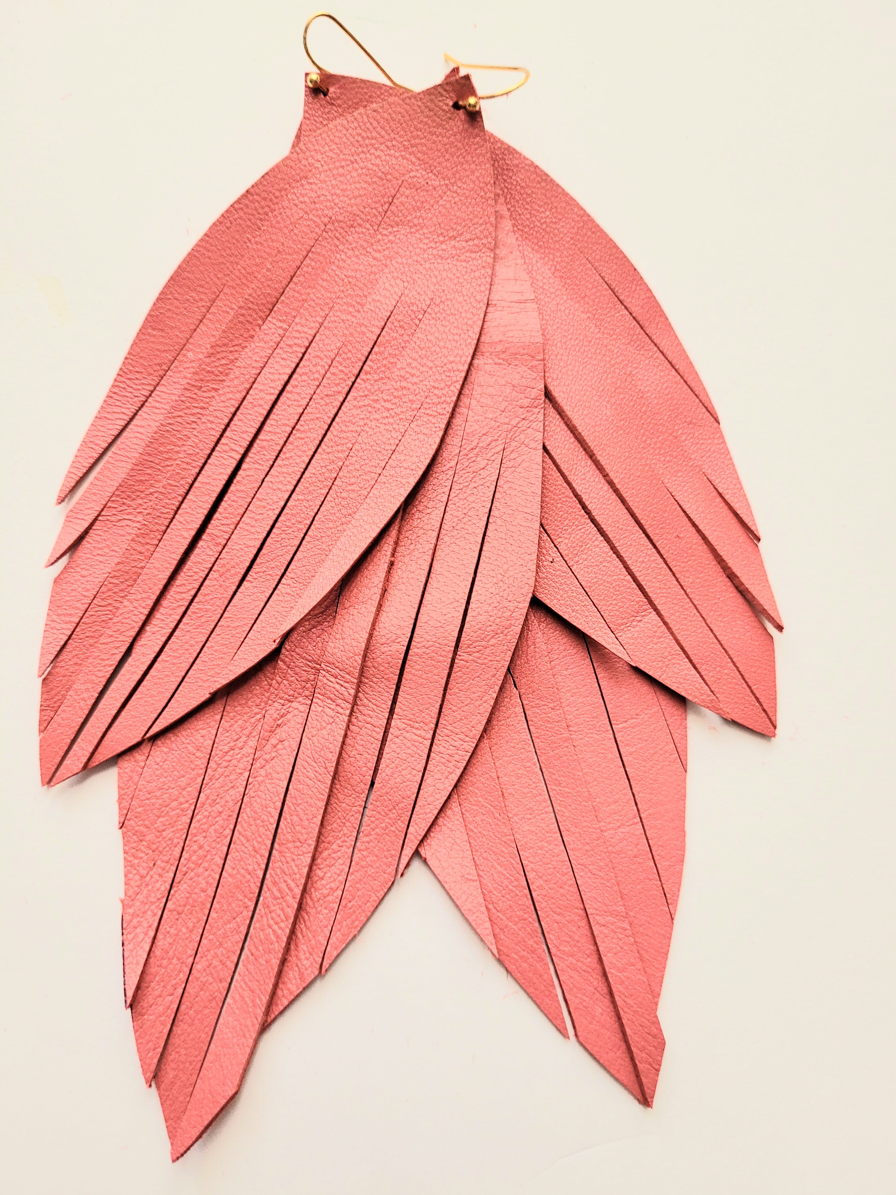 Double-layered 'Georgia Peach' Leather Feather Earrings