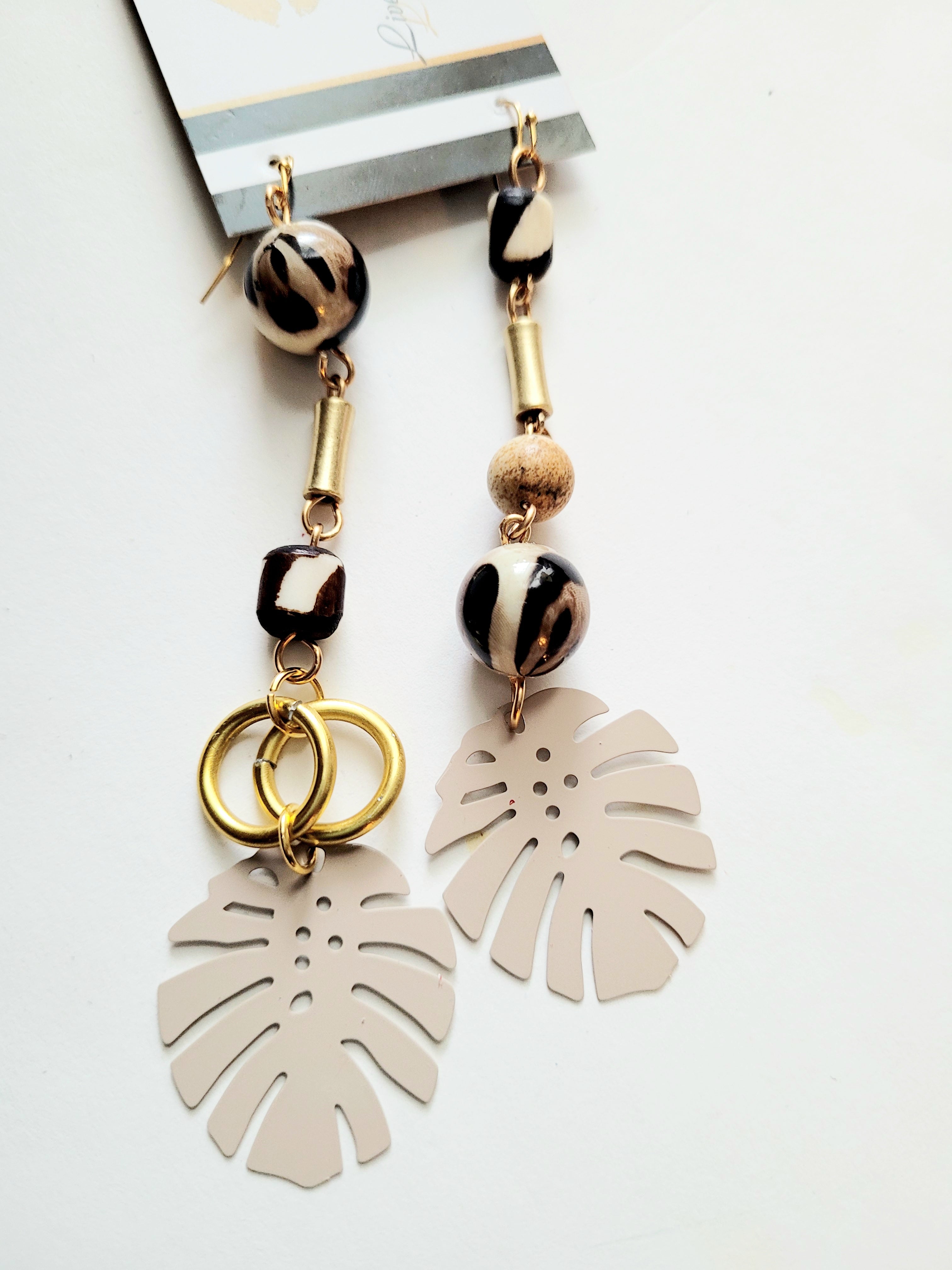 Neutral-colored metal and wood beaded dangles