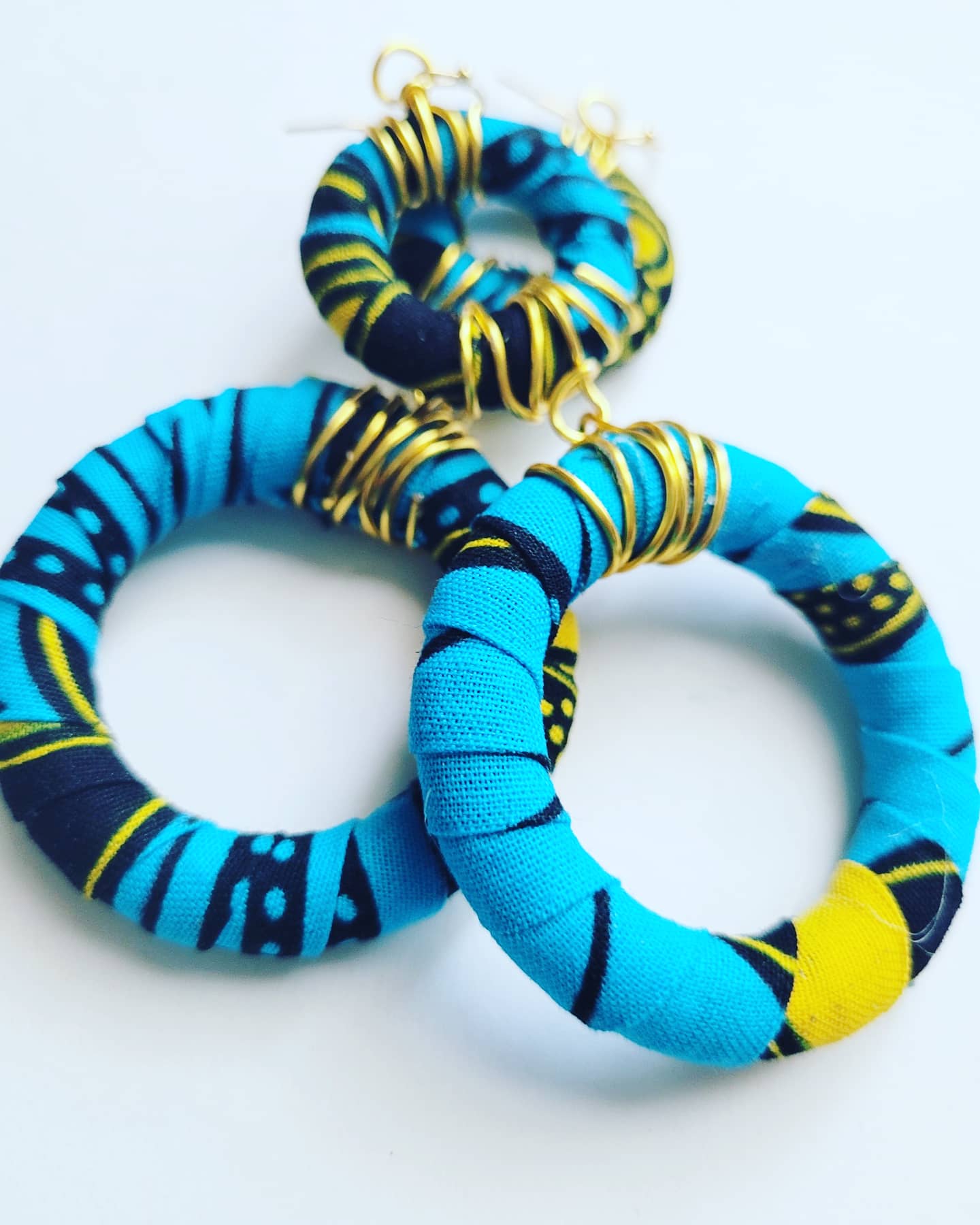 'Lulu' blue and white Ankara wax fabric hoops