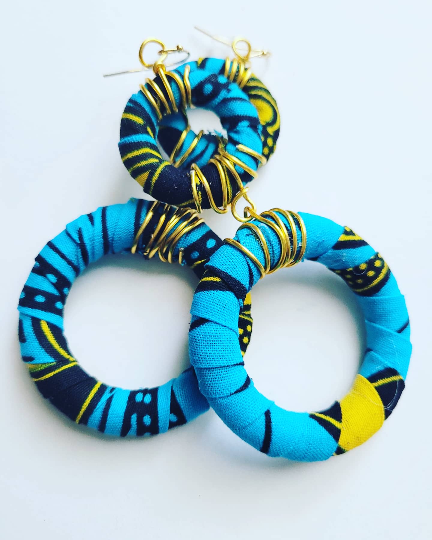 'Lulu' blue and white Ankara wax fabric hoops