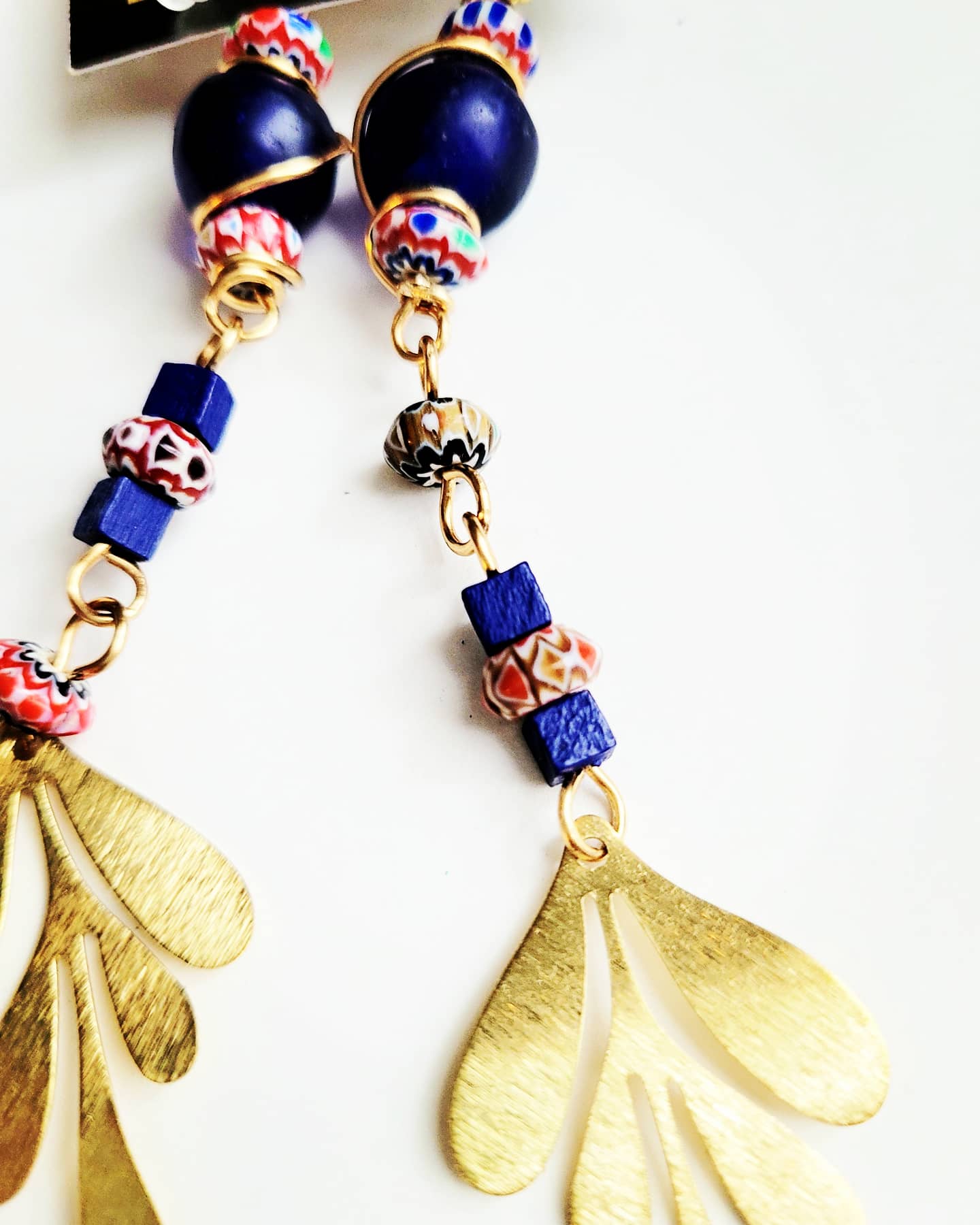 'Brilliance' one-of-kind blue glass and etnic bead dangles