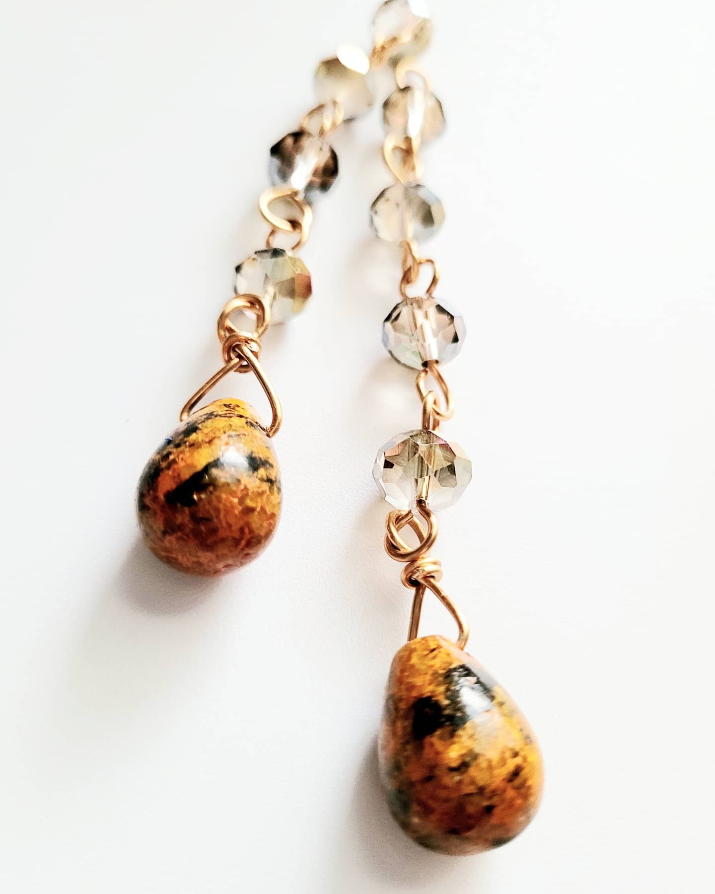 Tiger-Striped Polymer Clay + Crystal Dangles