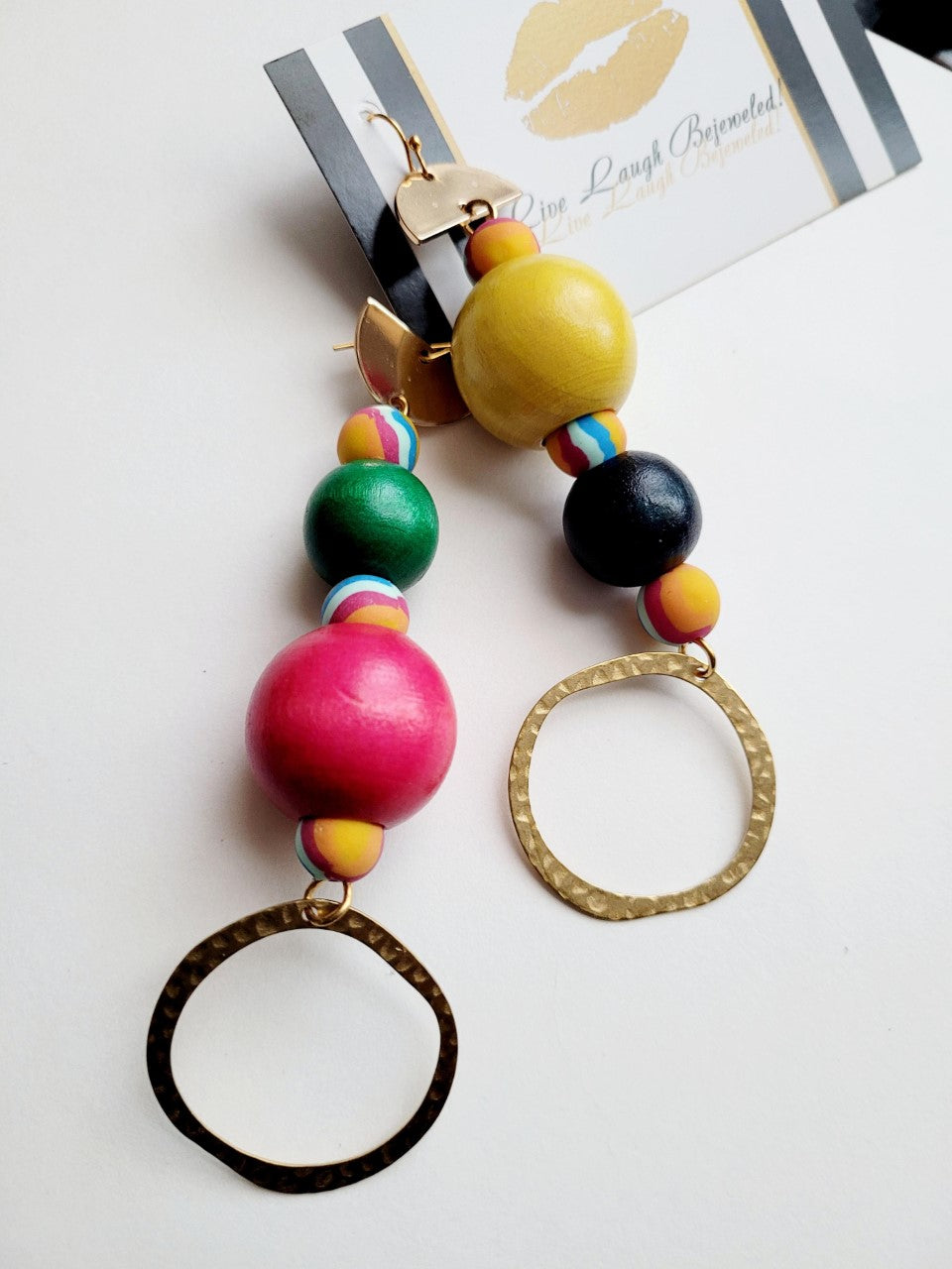Bright and Happy Wood + Clay + Brass Dangles