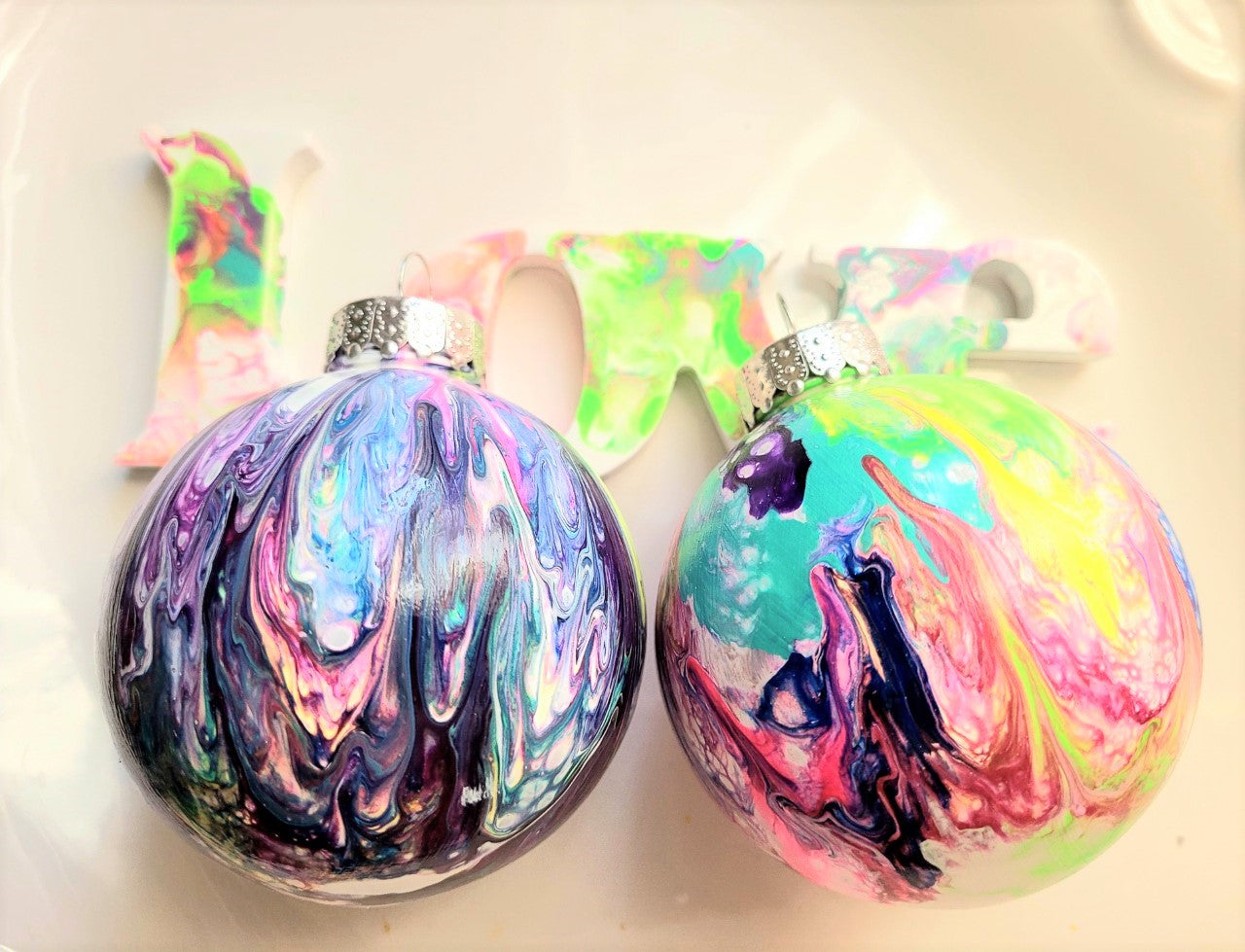 'Deep Pastel' Purple + Green + Blue + Pink + Yellow Custom-Painted Ornaments