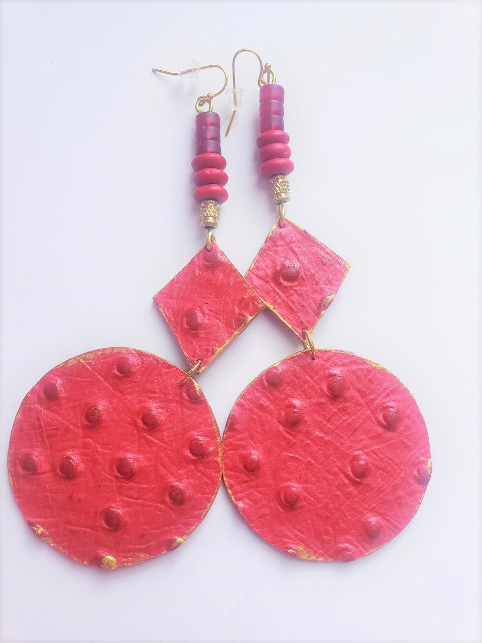 Red Ostrich Embossed Leather + Ghanaian Glass Bead